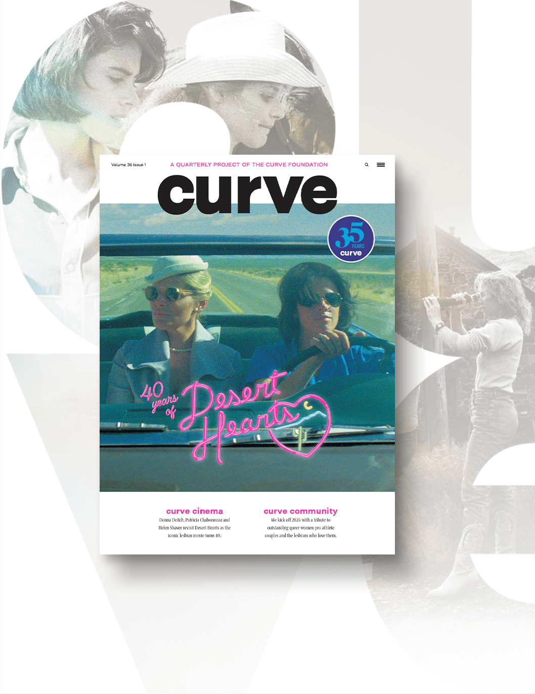 Cover of the Curve quarterly magazine with an image from the film Desert Hearts